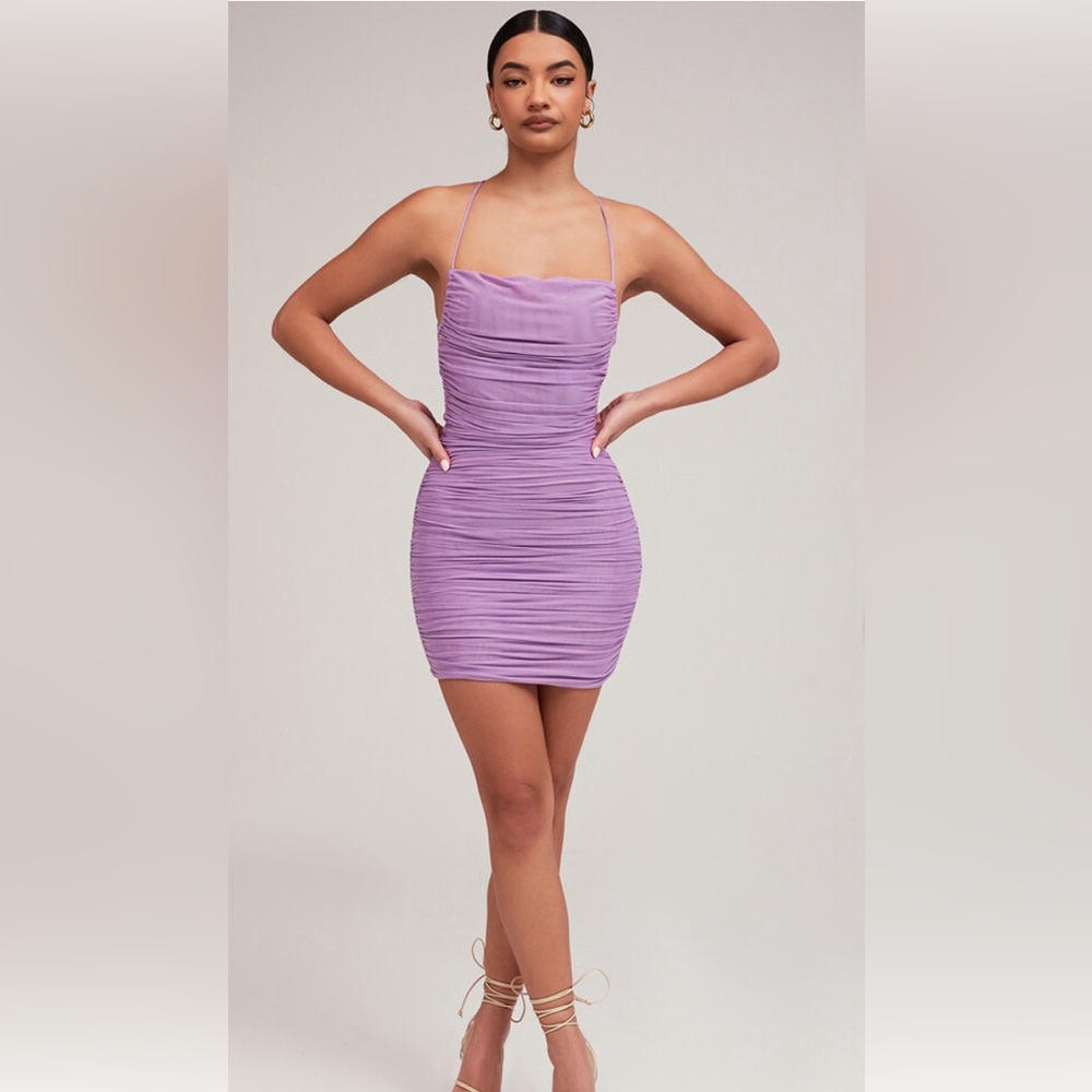Nightshade Lilac Ruched Mesh Dress by Mistress Rocks (House of CB)